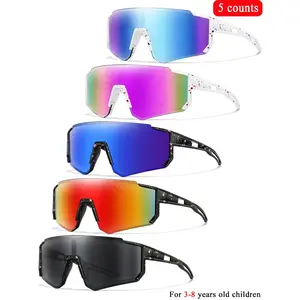 5-piece set of children's fashionable sunglasses, 3-8 years old, neutral outdoor sports glasses, running sunglasses, colored mirror lenses, windproof sports glasses, suitable for baseball, cycling, hiking, fishing, and travelRAIMENTRY