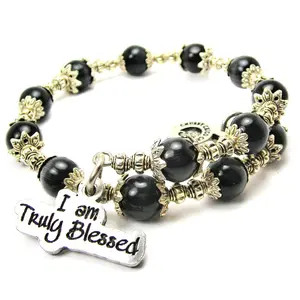I Am Truly Blessed Cat's Eye Beaded Wrap Bracelet