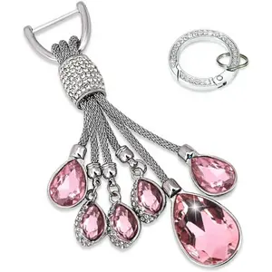 Bling Crystal Car Keychain for Women, Fashion Keychain Accessories with Bling Rhinestones, Car Key Decorations for Women (Pink)