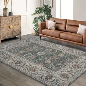 GARVEE Washable Rug 9x12 Area Rugs for Living Room, Boho Large Carpet Vintage Persian Rugs for Bedroom, Dining Room, Soft Non Slip Floor Mat for Decor Indoor Low Pile Non-Shedding, Green