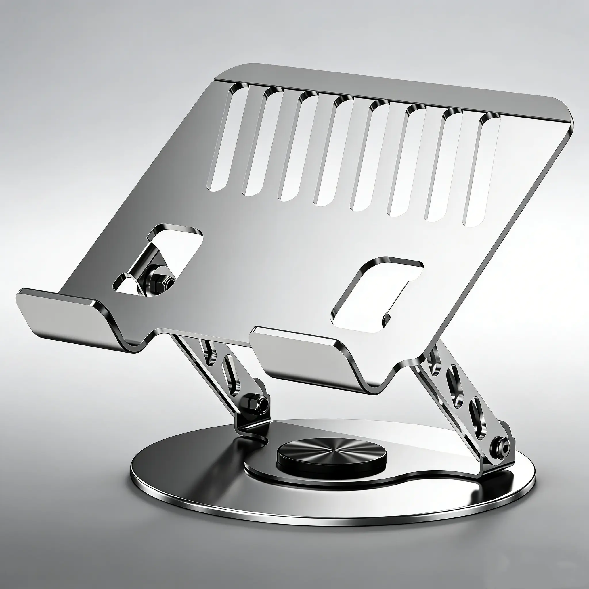 360° Rotatable Carbon Steel Laptop Stand Adjustable Height Dual Axis Ergonomic Laptop Riser Cooling Vent Foldable Portable Notebook Holder For MacBook Pro Air iPad Tablet Office Desk Home Work Sturdy Computer Support