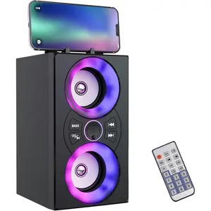 Portable  Speaker with TWS, Lights, Remote Control and Phone Holder, Multiple Inputs for  Playback, 20W  Subwoofer, TF Card Slot, USB Port, AUX Input, Type C