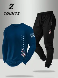 Casual Long Sleeve and Pants Two-Piece Set, Loose-Fitting Knitted for Spring & Fall, Letter Pattern with Cold Wash Instructions