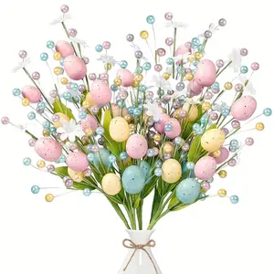 Artificial Easter Flower Stems 3 Piece Set, Spring Berry Collection with Easter Eggs, Colorful Berry Leaves Branches, Easter Bouquet Decor, Artificial Flowers Bouquet, Vibrant Faux Flowers