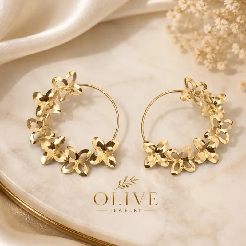 Olive Jewelry Blossom Earrings - Brass non tarnish material elegant and beautiful