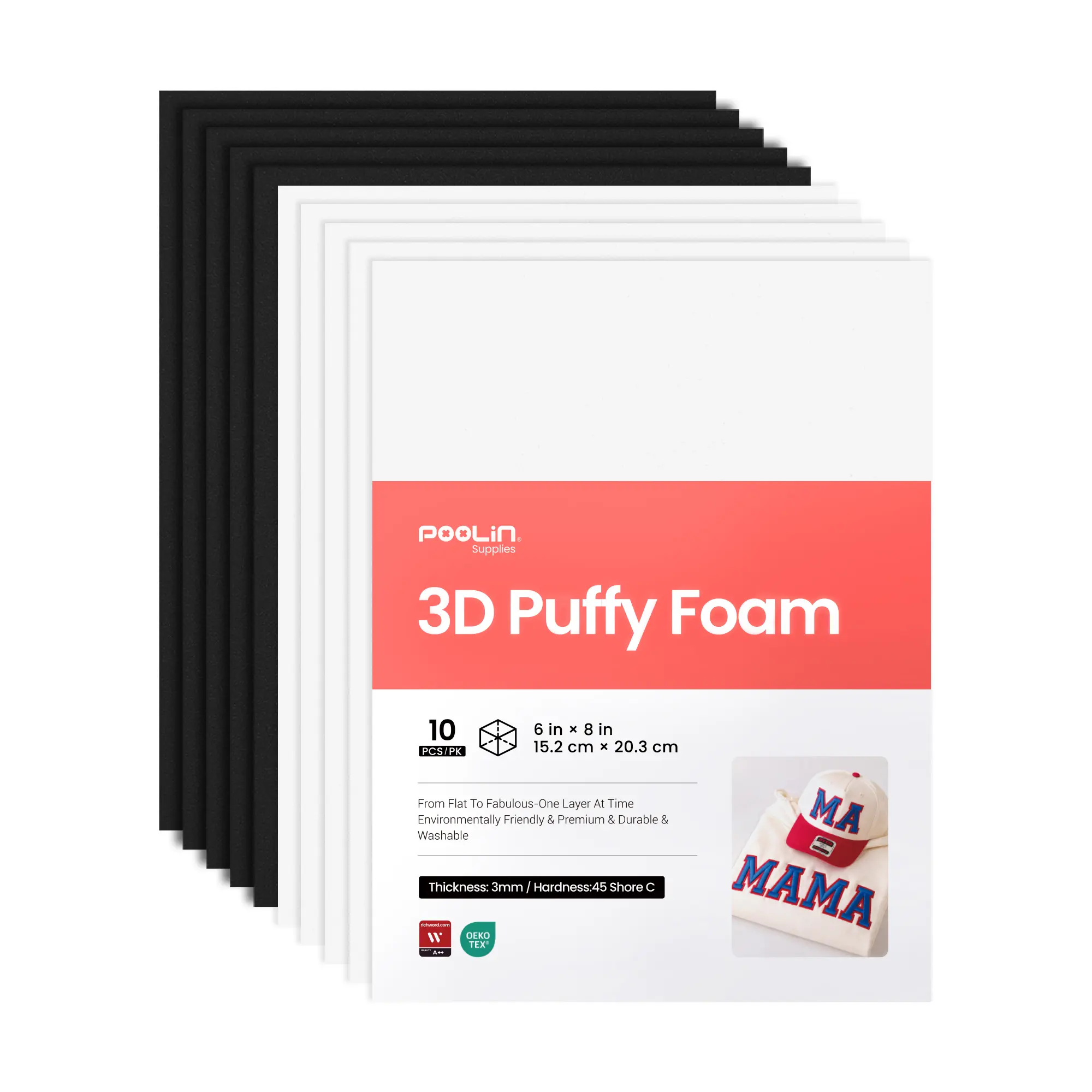 PooLin 3D Puff Embroidery Foam Sheets, 6in x 8in