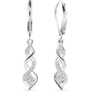 Women's Elegant Silver-Plated Infinity Drop Earrings - Leverback, Cubic Zirconia Accents, Long Hanging Costume Jewelry Accessories, Gift for Women