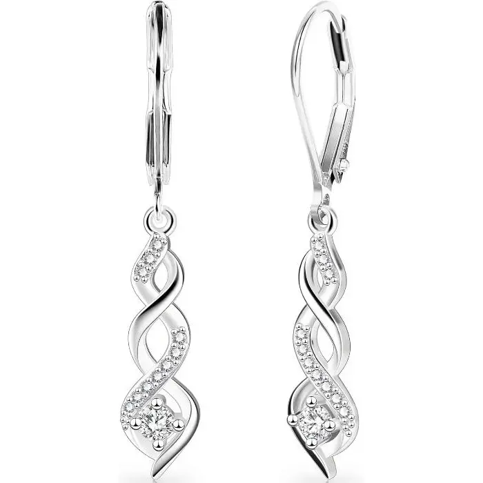 Women's Elegant Silver-Plated Infinity Drop Earrings - Leverback, Cubic Zirconia Accents, Long Hanging Costume Jewelry Accessories, Gift for Women