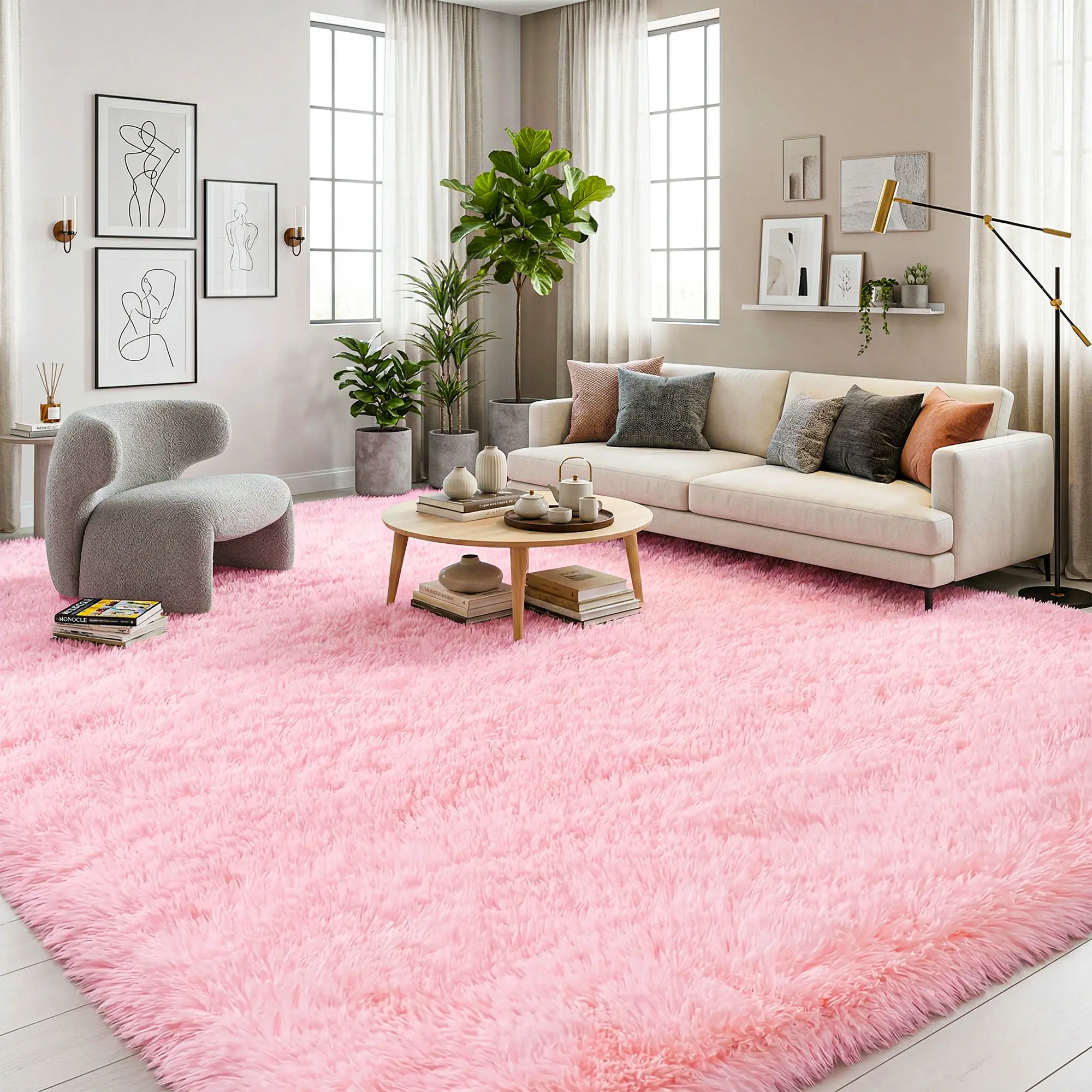 COLLA Super Soft Area Rugs For Living Room, Pink Fluffy Furry Shaggy Fuzzy Area Rug, Upgrade Anti-Skid Rectangular, Soft Throw Rug For Bedroom, Home Decor Aesthetic