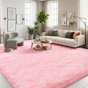 COLLA Super Soft Area Rugs For Living Room, Pink Fluffy Furry Shaggy Fuzzy Area Rug, Upgrade Anti-Skid Rectangular, Soft Throw Rug For Bedroom, Home Decor Aesthetic