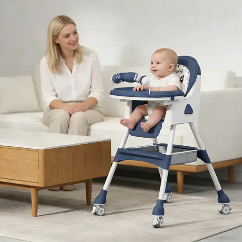 Virplik 4-in-1 Multifunctional Baby High Chair for Safe Easy Feeding Space Saving Foldable High Chair with Removable Tray Perfect for Small Spaces Comfortable Collapsible Anti Lop High Chair with Double Layer Tray and Toy Rack Christmas Gifts detachable p