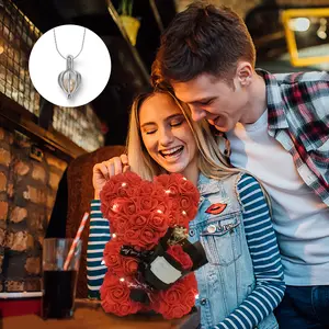 Romantic Valentines Day Gift for Her, Artificial Flowers Necklace Rose Teddy Bear with Real Pearl Blind Box Birthday Gift, Valentiness Day Gift for Monther Wify Girl