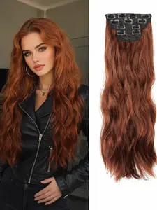 Hair Clip in Hair Extensions Synthetic Hair 230g Remy Hair Clip in Extensions for Women Synthetic  Hair Extensions Ginger 20 Inch (4PSC) Wavy Ponytail Extension