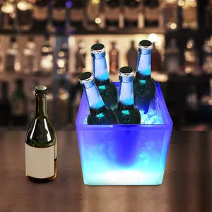 3.7QT LED Ice Bucket with Color Changing Lights Double Wall Insulated for Drinks, Champagne & Wine Battery Powered Party Cooler for Home/Bar