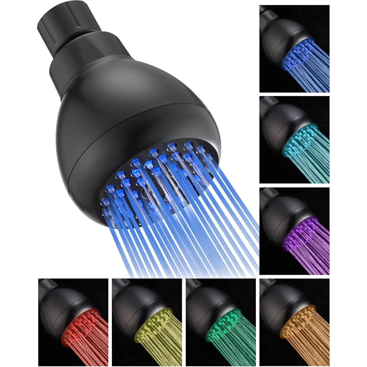 Matte Black LED Rain Shower Head - No Battery, High-Pressure, 3-Color Temperature-Sensing Light Changing, Easy Installation for Bathroom, Led Shower Head