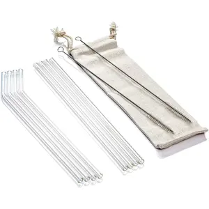 Simplifi It Assorted Clear Glass Straw Set with Nylon Cleaning Brushes (11 PC.) - SI-SGL10-11C