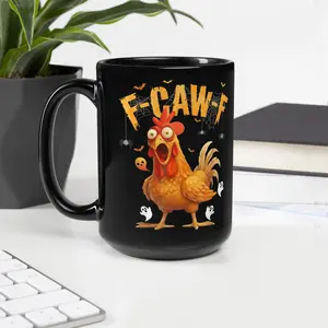 BNB – Halloween F-Caw-F Chicken Ceramic Mug 11oz & 15oz, Humor Chicken Lover Gifts for Besties Coworker Colleague Workmates on Birthday Thanksgiving Christmas, Hilarious Office or Home Office Drinkware Reusable And Washable Coffee Cup