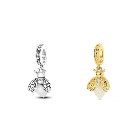 MULA Silver & Gold Plated Firefly Charm with Glow in the Dark Body & CZ, Cottagecore Nature Dangle Bead, Fits Most Bracelets & Necklaces, Gift for Her