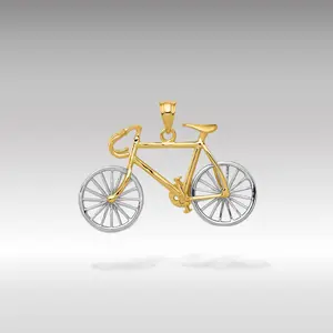 Yellow and White 14K Gold Large 3D Bicycle Pendant - Model C1813