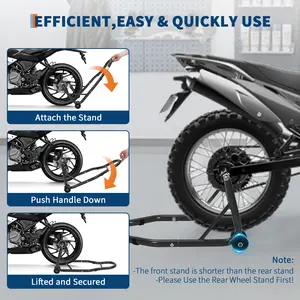 Heavy-Duty 900 lbs Motorcycle Stand Combo – Global Adjustable Front & Rear Wheel Paddock Lift with U & L Spool Adapters – For Maintenance & Cleaning – Fits Most Motorcycles