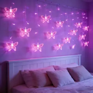 LED Butterfly Curtain Light String, Valentine's Day Atmosphere Lights, Remote Control, 8 Modes, Bedroom, Wedding, Patio Decor