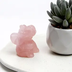 Rose Quartz Elephant Decor Pink Crystals Healing Stones Pocket Figurine Natural Crystal Statue Hand Carved Cute Gemstone Animal Lucky Elephant Home Office Valentine's Day Desk Decoration Gifts for Women
