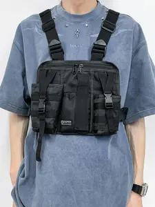 1PC Men's chest bag, vest bag, zipper closure, multifunctional, fashionable, versatile, simple, suitable for daily commuting, outdoor travel, sports, travel, running, fitness, suitable for sports enthusiasts, men's chest bag