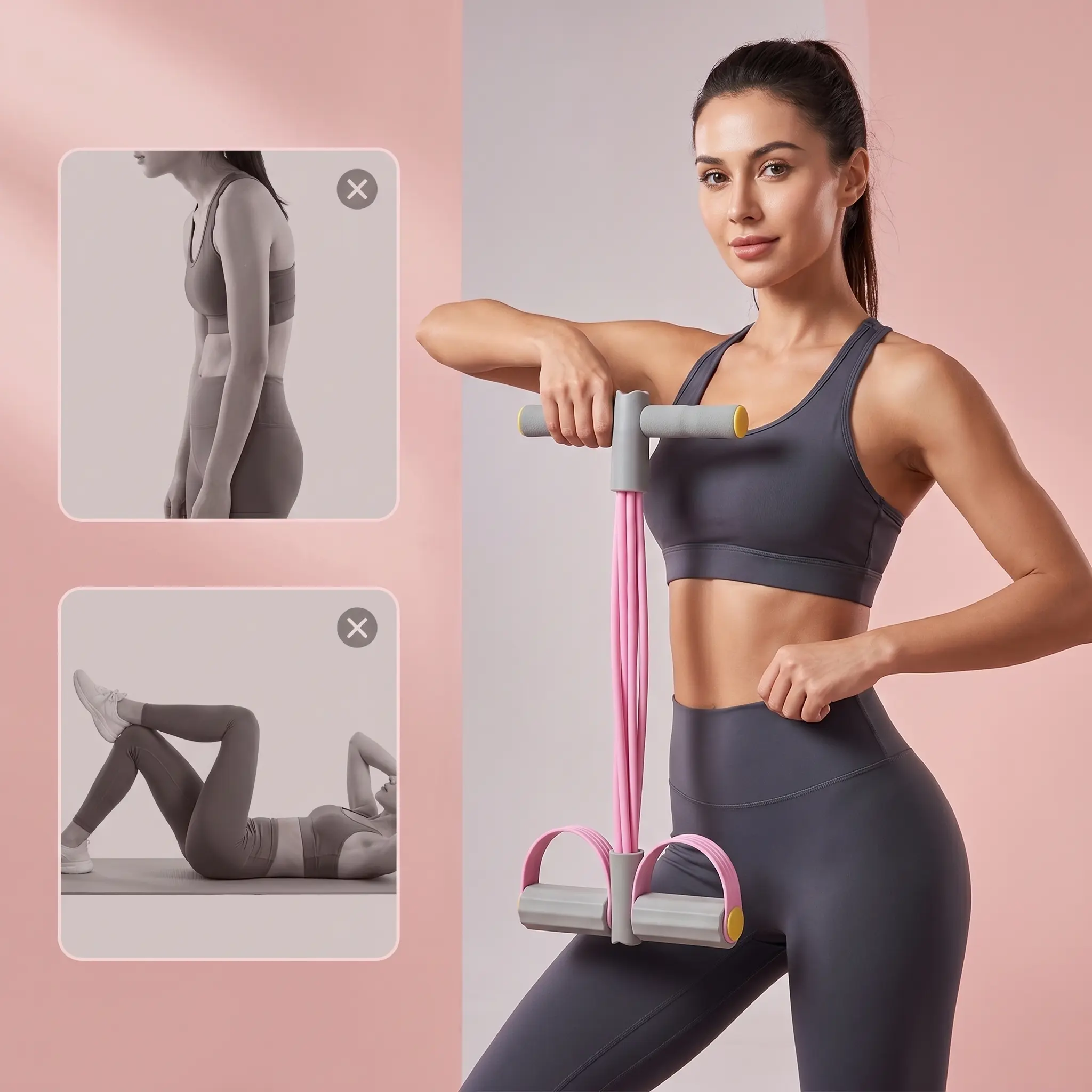 Multi-functional Pedal Resistance Band Trainer – Portable Foot Pedal Fitness Equipment Home Gym Full Body Workout Machine, Exercise Sit-ups, Yoga, Abdominal Training