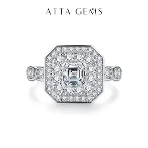 Luxury Halo 5*5mm Asscher Cut All-Synthetic Moissanite Ring, Women's Anniversary Gift Ring R101, Anniversary Ring