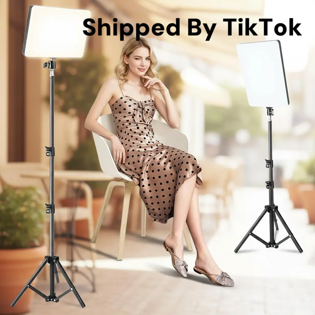 2-Pack LED Studio Video Lighting Kit with Adjustable Tripod Stand, Dimmable Photographic Fill Light for Video Recording, Live Streaming, Content Creation
