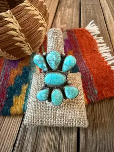 Handcrafted Turquoise & Sterling Silver Cluster Ring Size 10 by Sheila Becenti
