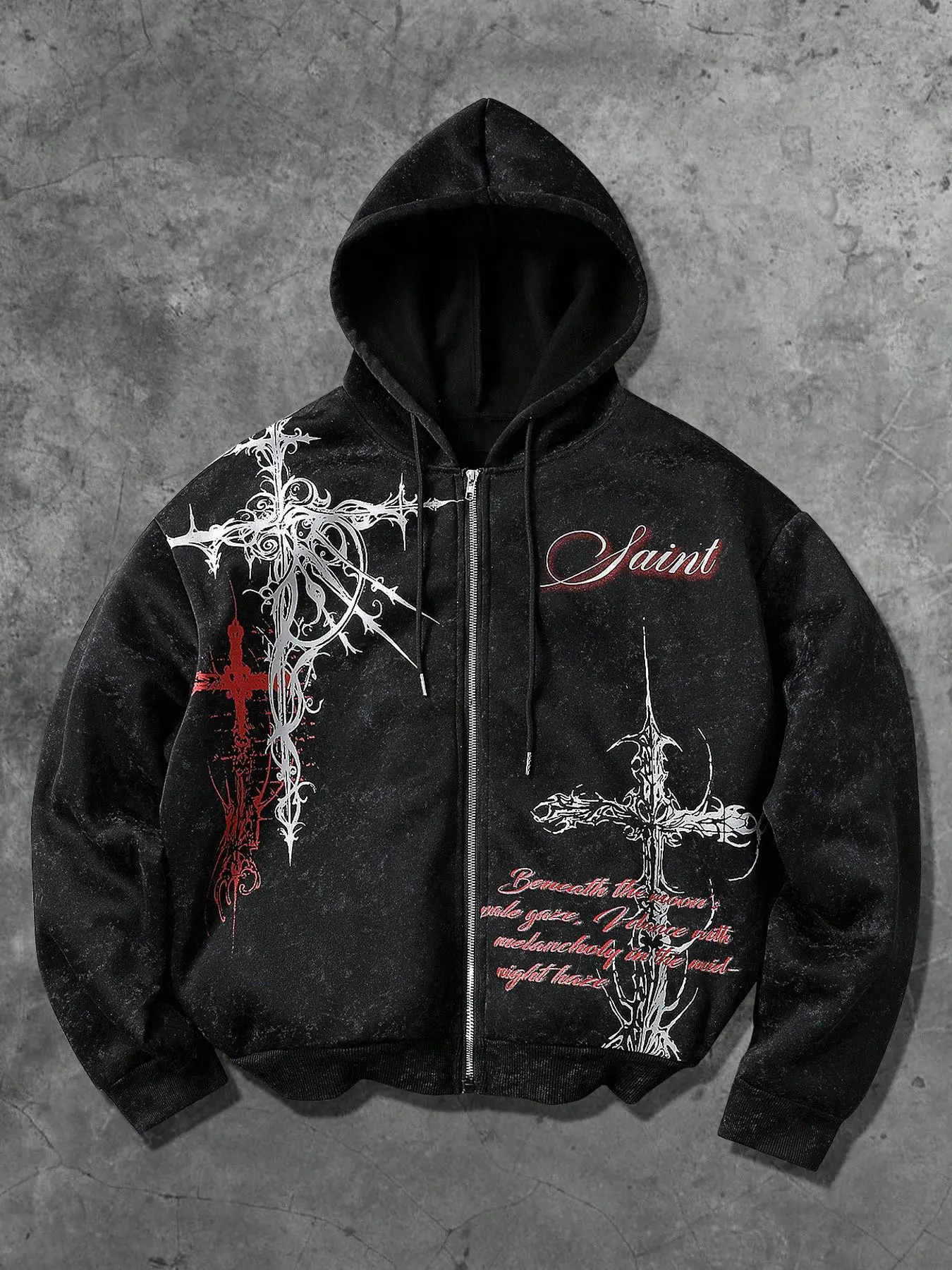 Gothic Thorn Cross Print Hoodie, Vintage High Street Subculture
