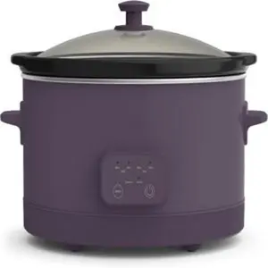 60 qt programmable slow cooker evergood ceramic nonstick coating adjustable temperature cooking times dishwasher safe stoneware pot tempered glass lid tangle free cord wrap plum