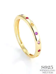 Rainbow Sparkle Ring, Seven-Color Artificial Zircon Gradient Arrangement, Optical Faceted Cut Technology, Music Festival Party Travel Gift