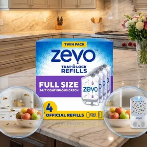 Zevo Official Flying Insect Trap Refill Cartridges - Compatible with Zevo & MAX Indoor Traps, Authentic Trap+Lock Tech for Gnats, House & Fruit Flies (4 Count)
