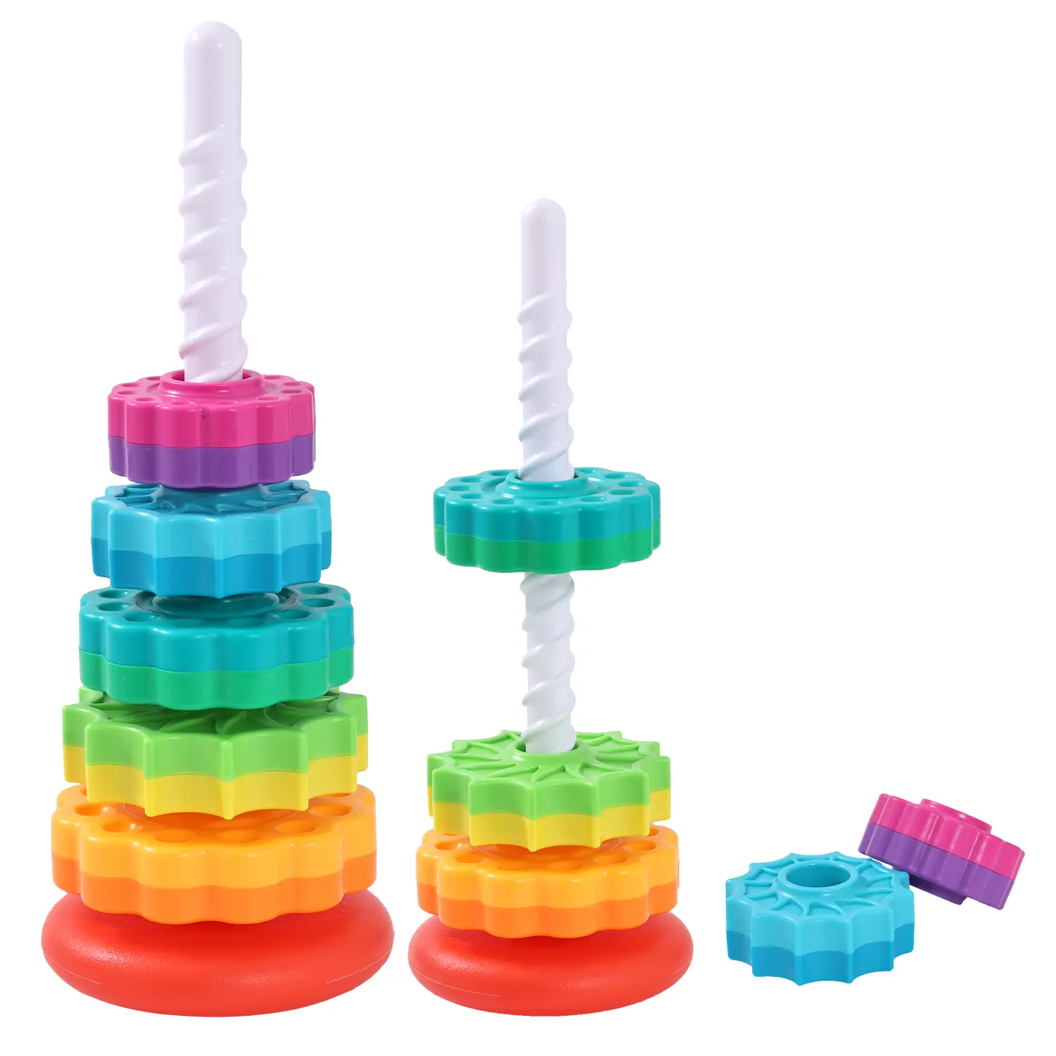 Spinning Stacking Toy for Toddlers Ages 3-5, Rainbow Montessori Sensory Tower, Fine Motor Skills, Color Sorting & Hand-Eye Coordination Screen-Free Toy for Preschool Kids