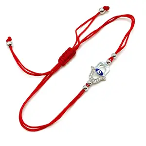 Hamsa Hand Evil Eye Bracelet Red String Sterling Silver Zirconia Crystals