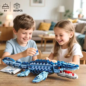 805pcs Blue Plesiosaurus Building Block Toy Set, Desk Decor, Collectible Gift for Kids Age 6+, New Year Christmas Birthday Present