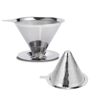 Reusable Stainless Steel Conical Coffee Filter with Stand, Durable Easy Clean, Ideal for Hand Brewing French Press Cold Brew