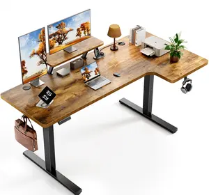 L-Shaped Standing Desk with a monitor stand  - 63 Inch Adjustable Corner Standing Desk with Flexible Monitor Stand, Electric Sit Stand Computer Table with Memory Controller for Home Office