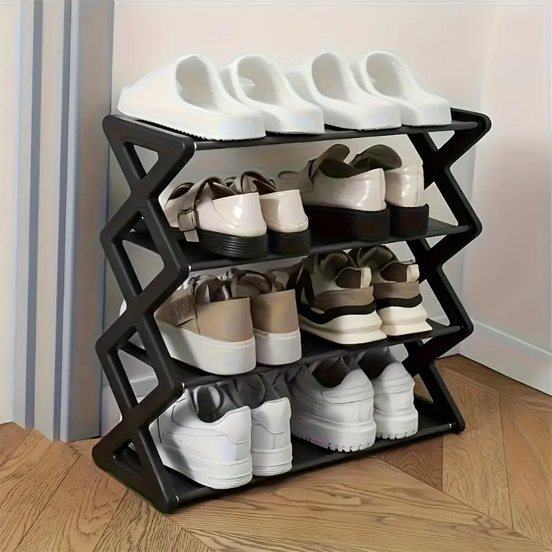 1PC Stainless Steel 4 Tier Shoe Organizer Home Space Saving Easy Assembly Modern Simple Bedroom Entryway Footwear Storage Shelf Rack Shoe Rack Holder Shoe Rack Tower Shoe Display Shoe Storage Solution