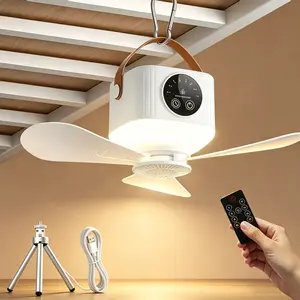 Multifunctional Camping Fan USB Powered, Silent Ceiling Fan with Tripod & Timer, Adjustable Brightness Portable Table Fan for Bedroom Dormitory Outdoor Adventure
