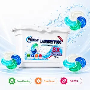 Stewerom 5-in-1 Premium Scented Laundry Detergent Pods, 50-Count Coconut Sea Breeze Scent, Fast-Dissolving Deep Clean Stain Odor Eliminator Laundry Supplies for Easy Toss-and-Wash Use