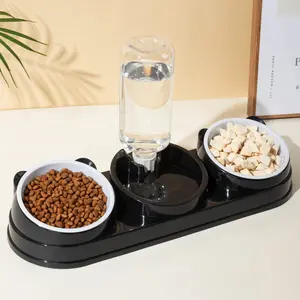 Automatic Pet Feeder and Water Bowl 2-in-1 Double Cat Dog Bowls with Tilted Design for Neck Health Easy Rotatable Detachable for Cleaning Large Capacity Food and Water Dispenser for Small Medium Dogs and Cats