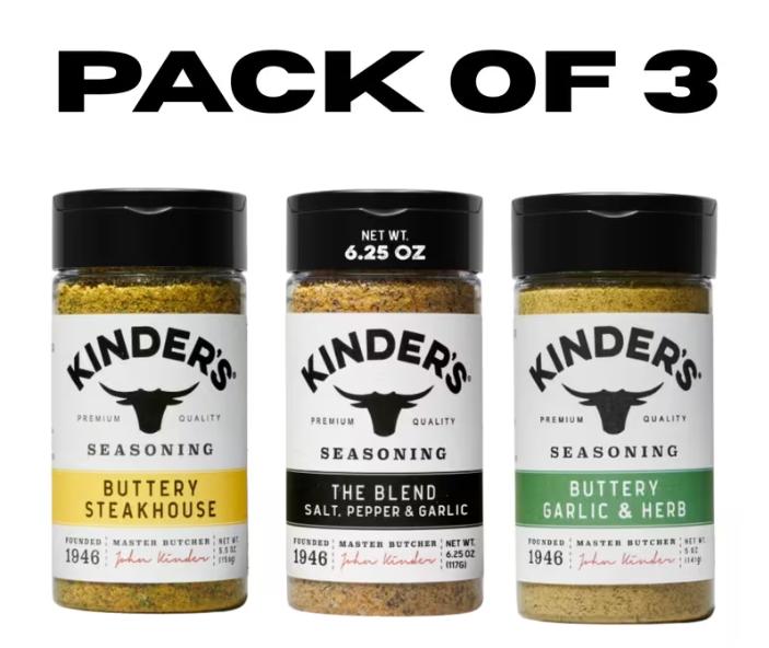 Kinder's The Blend Seasoning with Salt, Pepper, and Garlic, Buttery Garlic & Herb and Buttery Steakhouse Seasoning Variety Pack