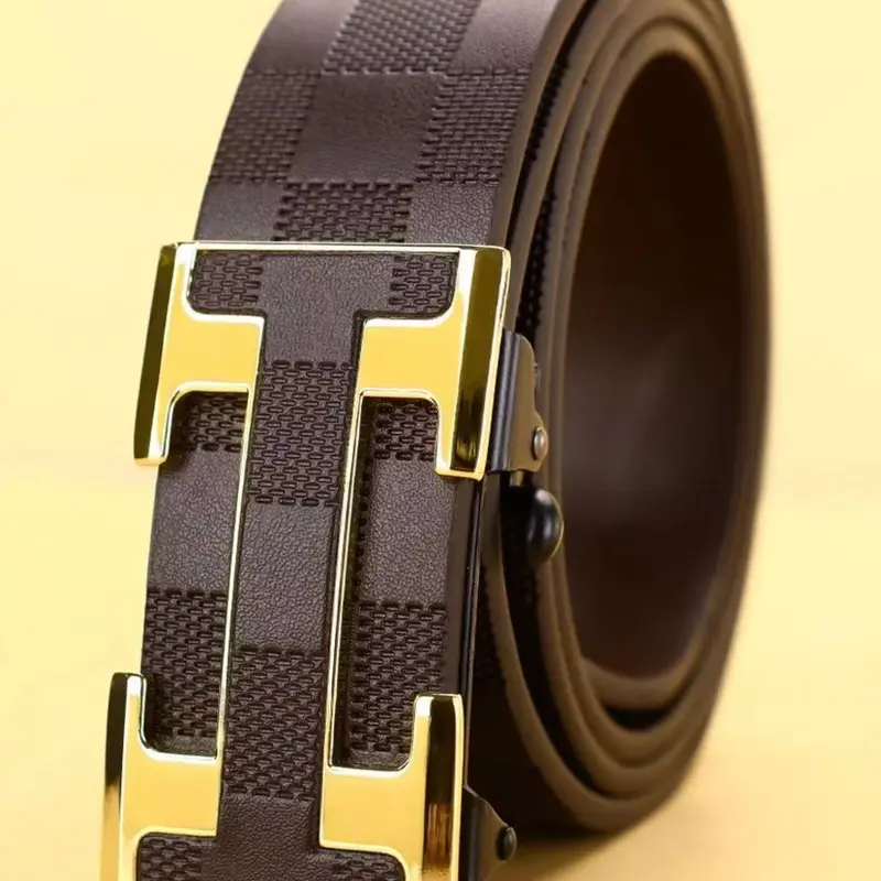 Men's Luxury Automatic Buckle Leather Belt with Buckle, Plaid Business Waistband, Versatile Jeans Suit, Perfect Gift Idea