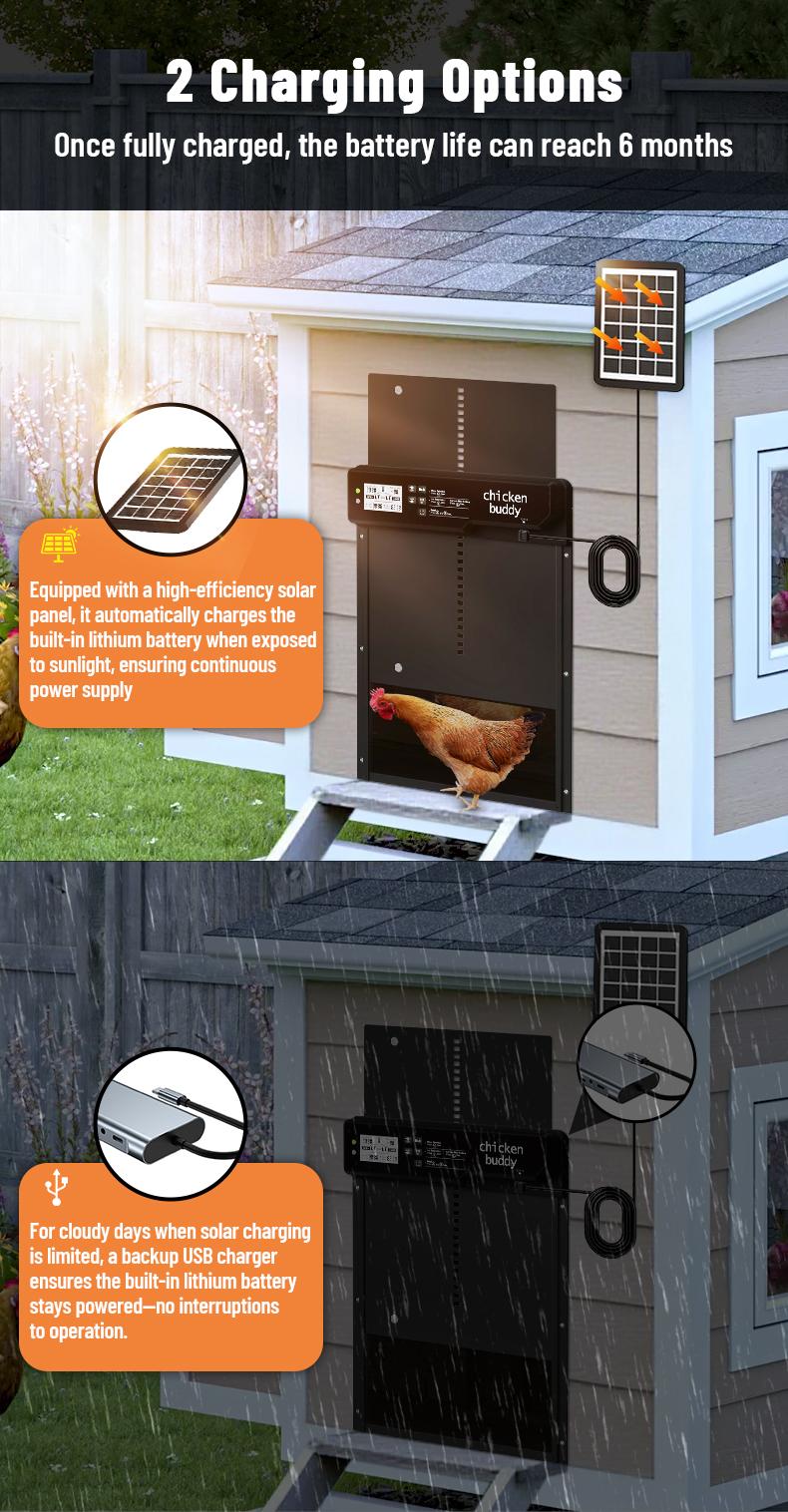 Automatic Chicken Coop Door Solar Powered, LCD Screen Electric Auto Chicken Coop Door with Timer & Light Sensor, Aluminum Rechargeable Automatic Chicken Door Opener with Remote Control & 4 Modes