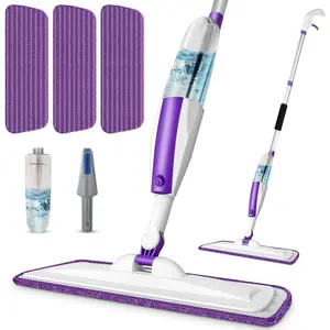 Spray Mops for Floor Cleaning Floor Mop with a Refillable Spray Bottle and 3 Washable Microfiber Pads Home or Commercial Use Dry Wet Flat Mop for Hardwood Laminate  (Purple)