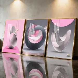 3Pcs Aluminum Alloy Framed Painting, Abstract Geometric Pink And Grey Shapes Picture, Home Decoration For Living Room, Bedroom, OfficeWall Decor, Odorless Print Artwork, Luxury Perfect Gift For Friends And Family