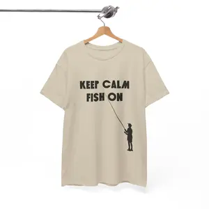 Fishing Tshirt Unisex, Keep Calm Camping Tee, Outdoor Sports Fisherman Gift Shirt, Heavy Cotton Top, Fishing Trip Clothing